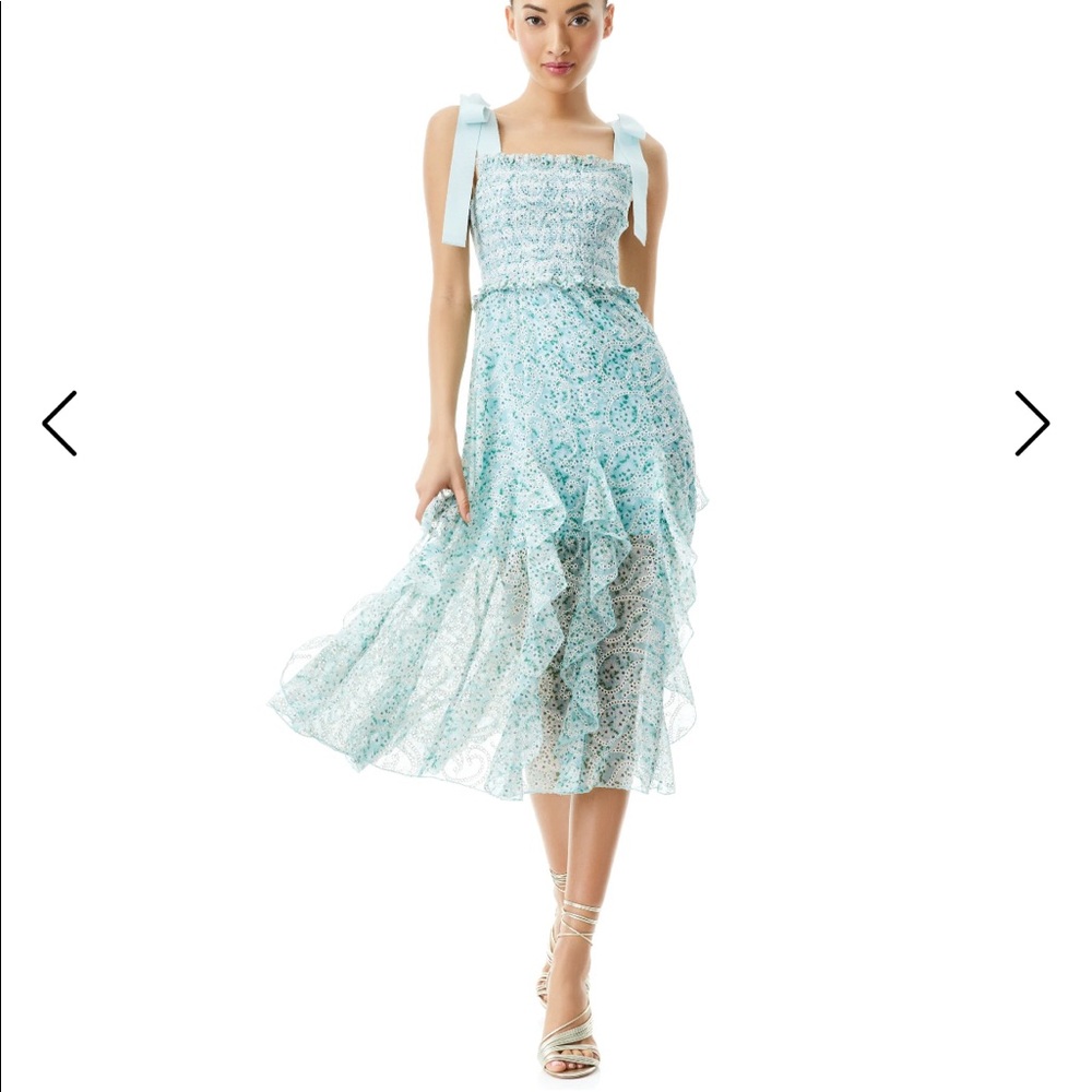 Alice + Olivia Jocelyn Floral Tie Shoulder Midi Dress